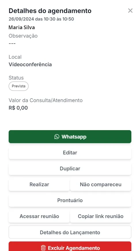 Detalhes do agendamento