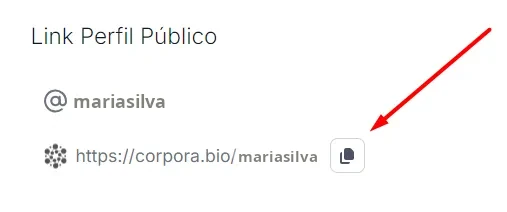 Botão de copiar link do Corpora Bio
