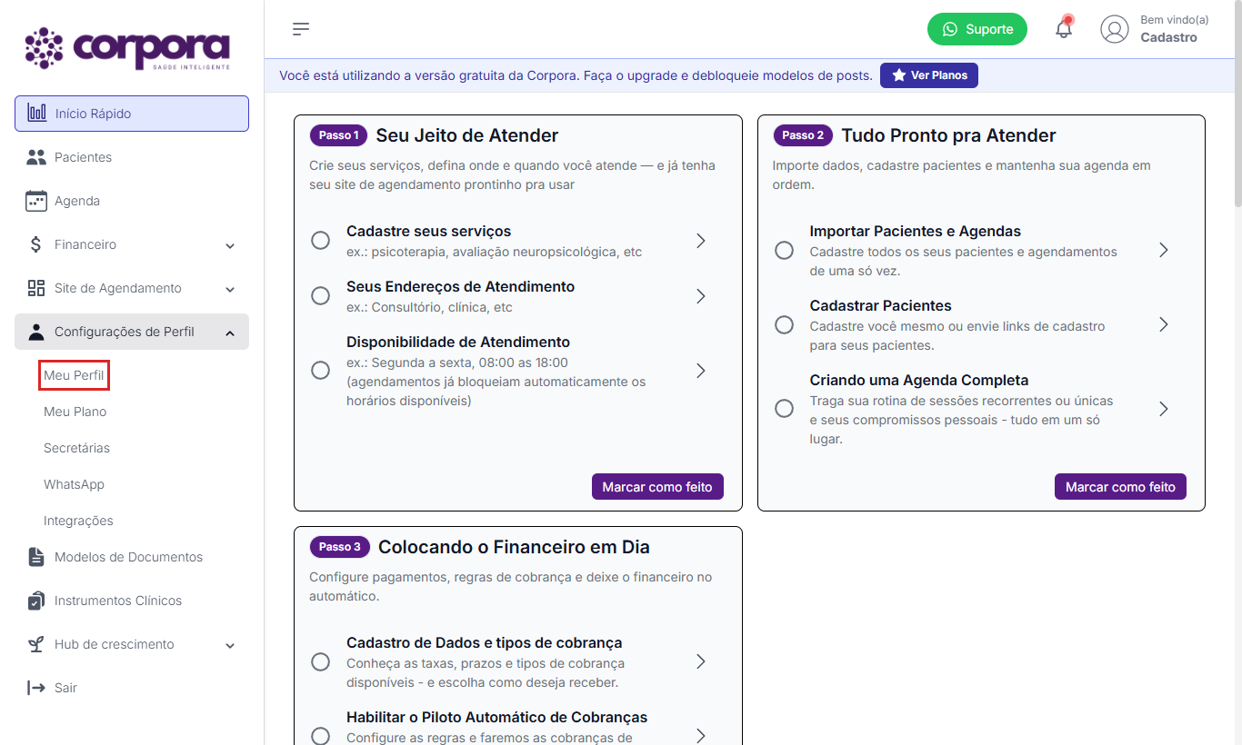 Menu Configurações de Perfil > Meu Perfil