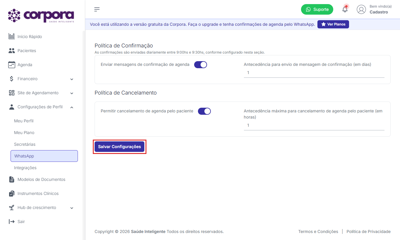 Botão Salvar Configurações