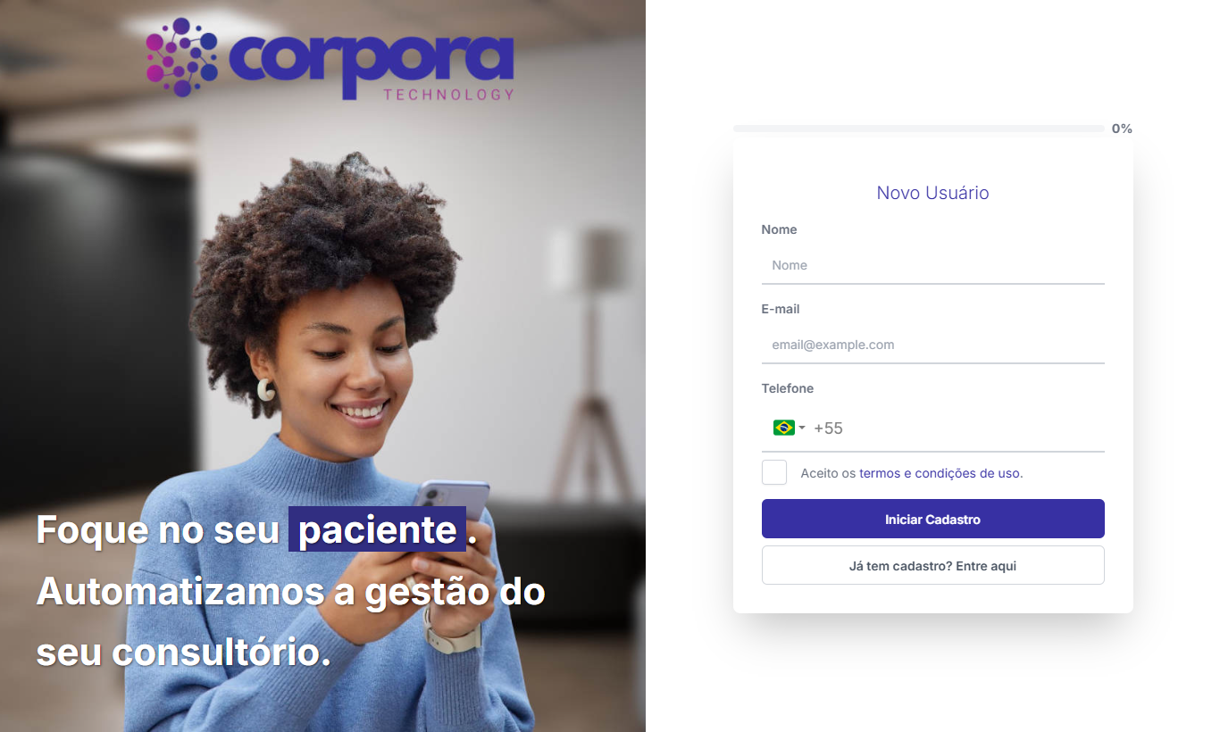 Tela inicial de cadastro