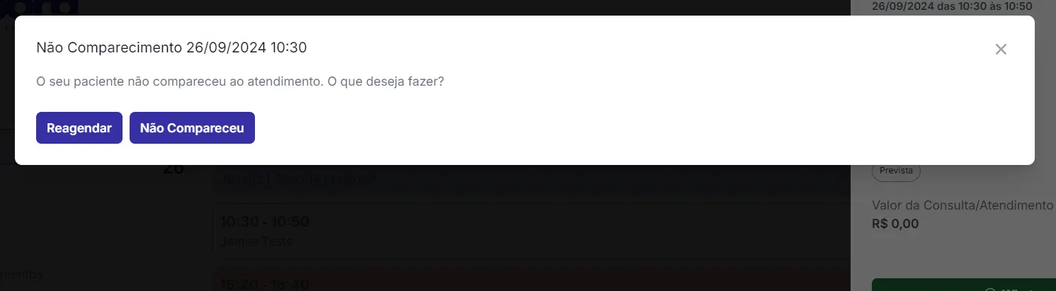 Mensagem de reagendamento