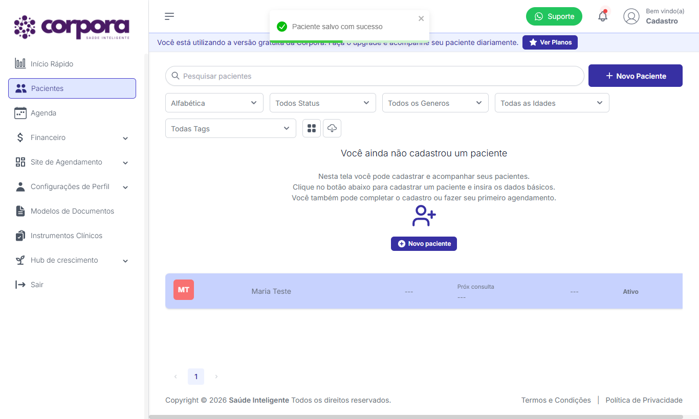 Paciente cadastrado na lista