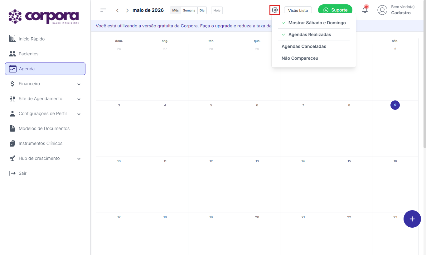 Engrenagem com as opções de visualização de status