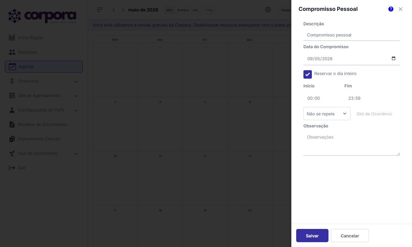 Adicionando um Compromisso Pessoal
