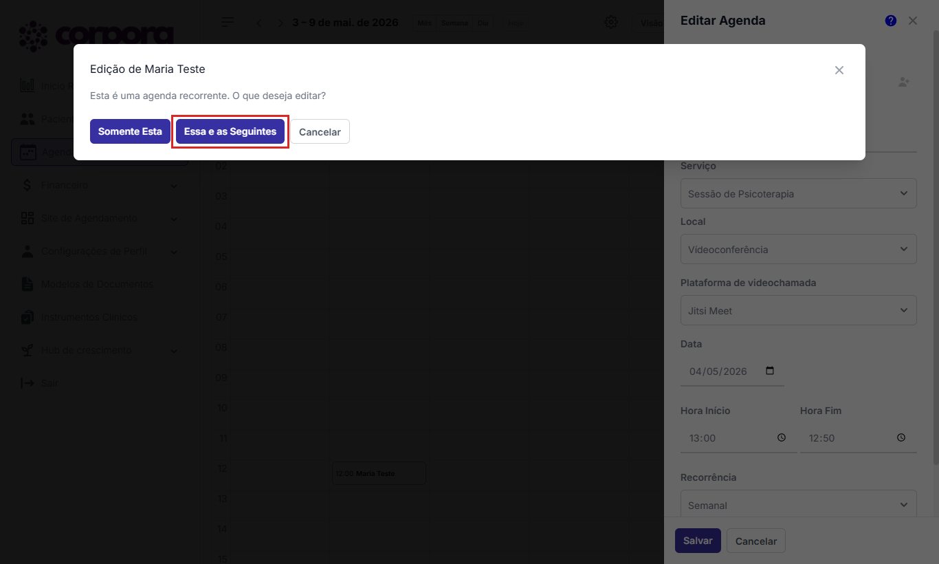 Modal de edição de agenda recorrente