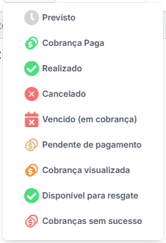 Status das cobranças