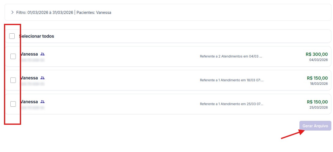 Passo 3 - Seleção de recibos