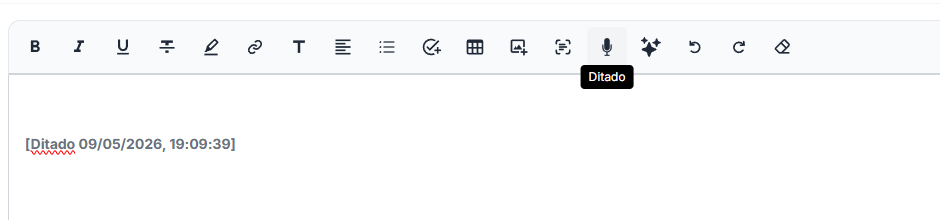 Editor com bloco de Ditado inserido