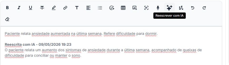Resultado do Reescrever com IA