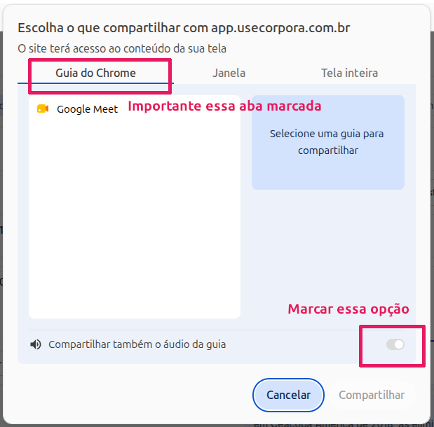 Aba de Compartilhamento