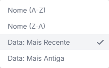 Opções de ordenação