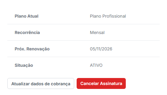 Campo Plano Atual na tela Meu Plano